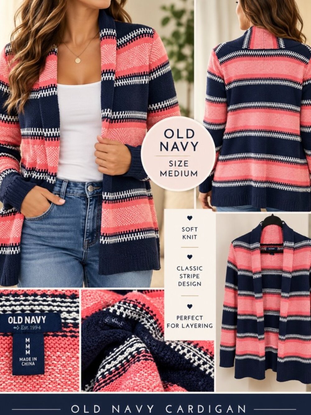 OLD NAVY Striped Open-Front Cardigan – Women’s Size Medium
